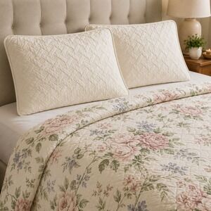 VCNY Home Quilted Basketweave Pillow Sham Pick Stitch Off White Textured Bedding